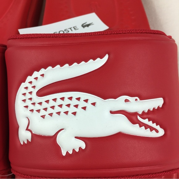 Lacoste Red white Croco Dualiste Slides 0922 Sandals Men’s 12, 13 new - Picture 2 of 10